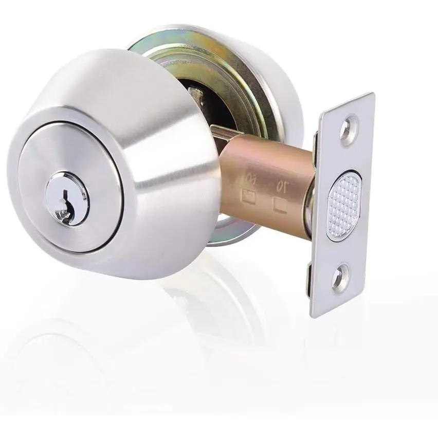 High Security Double Keyed Deadbolt Door Lock - Keyed Both Sides, 2-Way Adjustable Copper Cylinder, Passage Function, Satin Stainless Steel Metal, Single Cylinder Alternative, Easy to Install, Latch Plate Included, 35mm-50mm Thickness Synthetic Components