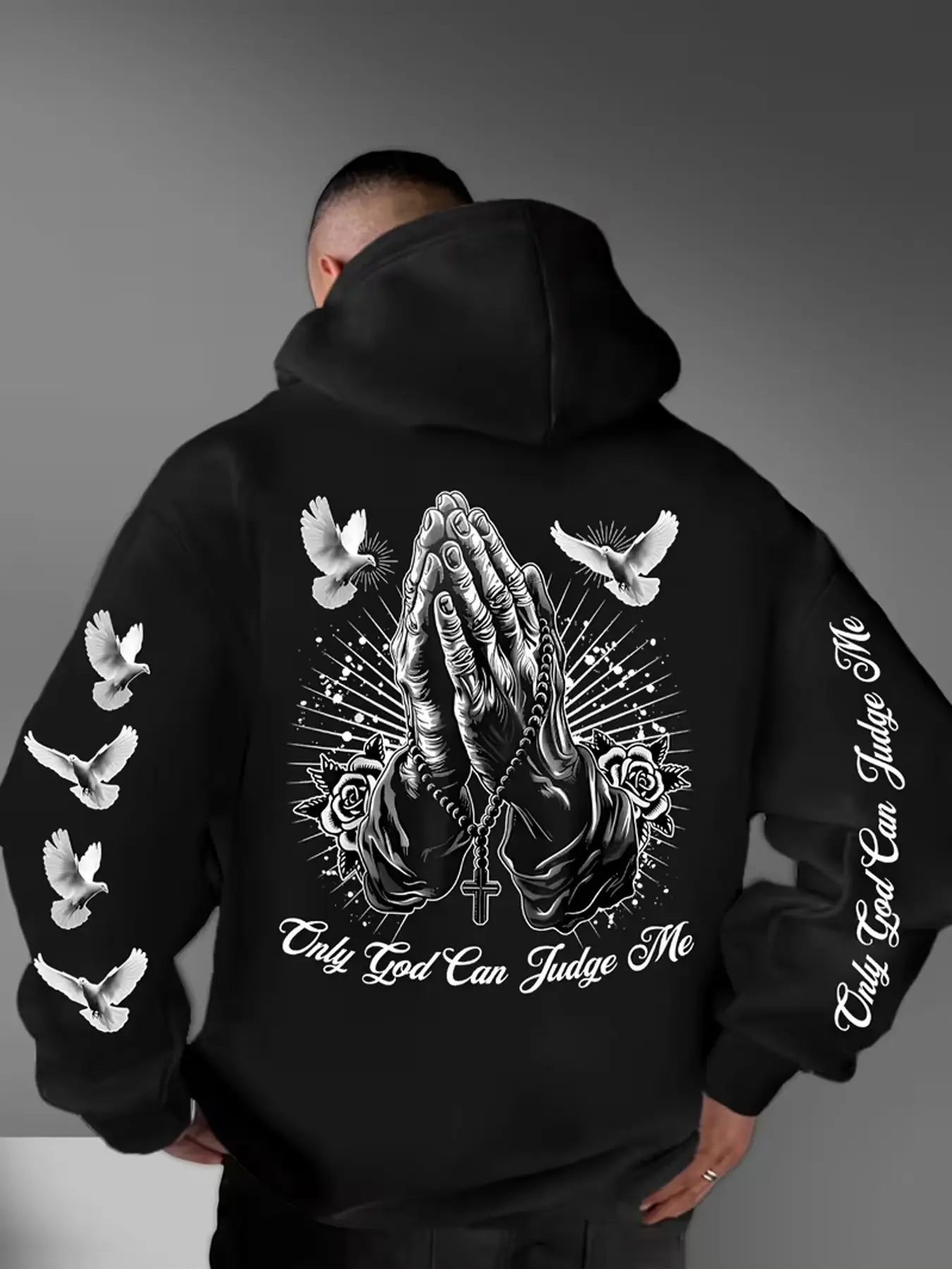 Men's Fall Winter Hooded Sweatshirt, Baggy American Vintage Street Style, Graphic Print, Religious West Coast Fusion, Casual Daily Wear