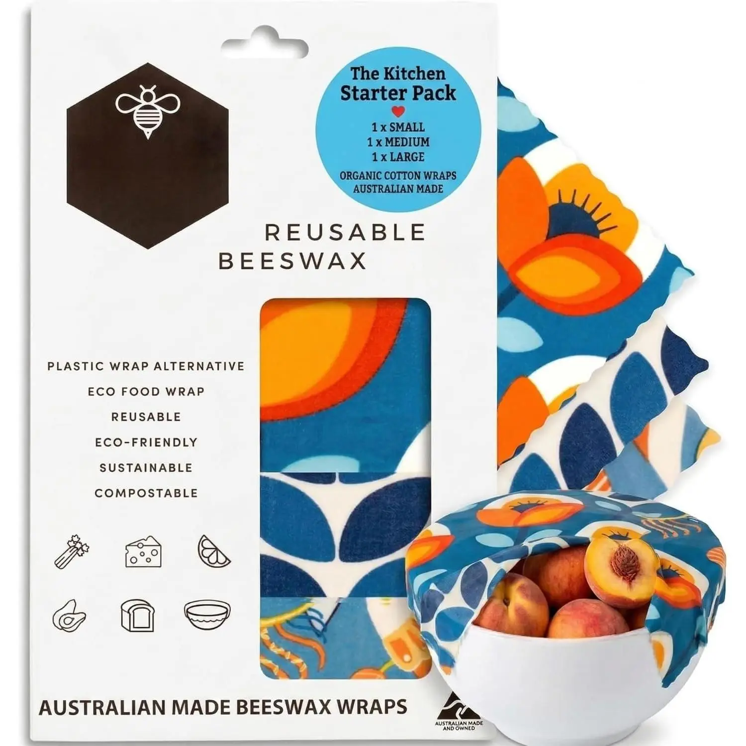Beeswax s - Kitchen Starter Pack - Certified   Beeswax  -  Beeswax s for  - Plastic  & Sandwich Bags Alternative - 3 Pack - Small, Medium & Large
