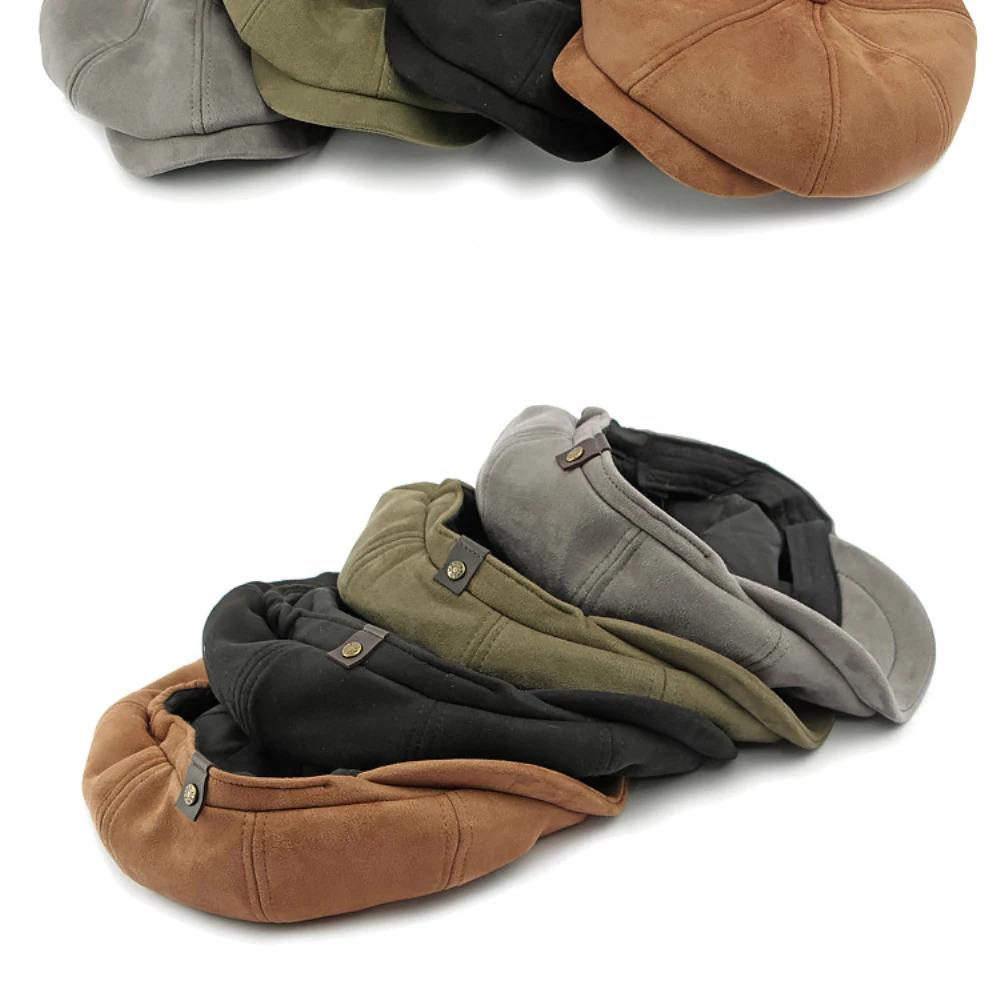 HT4580 Berets Men Women Hot Sale Suede Beret Cap Solid Octagonal Flat Cap Male Female Autumn Winter Hat Artist Painter Beret Hat