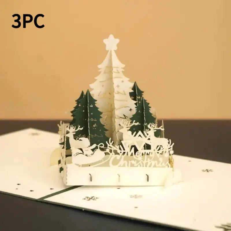 3 Piece 3D Christmas Tree Thanksgiving Cards, Creative Handmade Design Gifts, Unique Holiday Stationery, Perfect for Festive Occasions