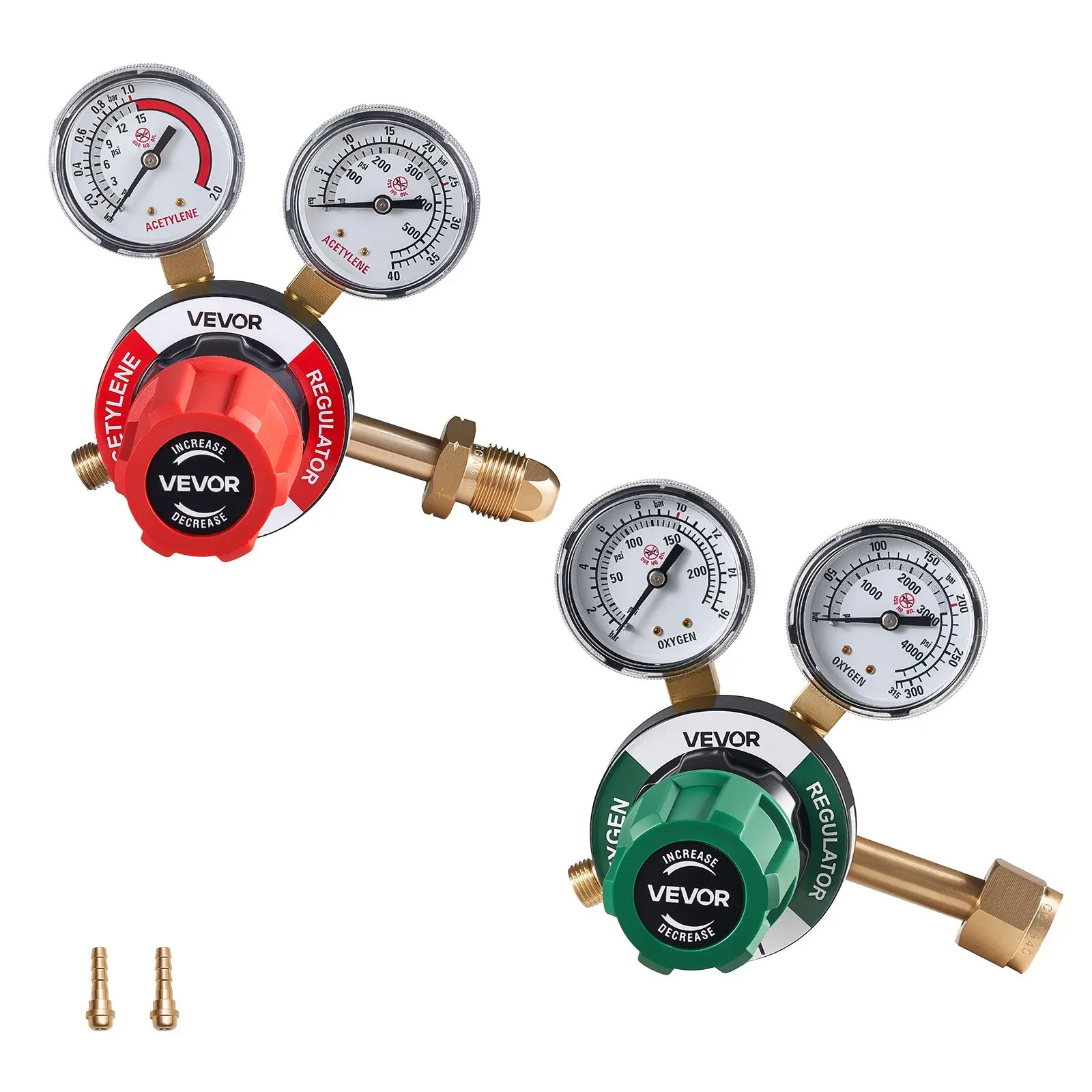 VEVOR Oxygen Acetylene Regulator Set, Oxy-Acetylene Regulators, 0-4000PSI and 0-500PSI Welding Gas Gauges with CGA-540/CGA-510 Inlet Connection 9/16"-18 Outlet Connection, PC Knob Adjustment
