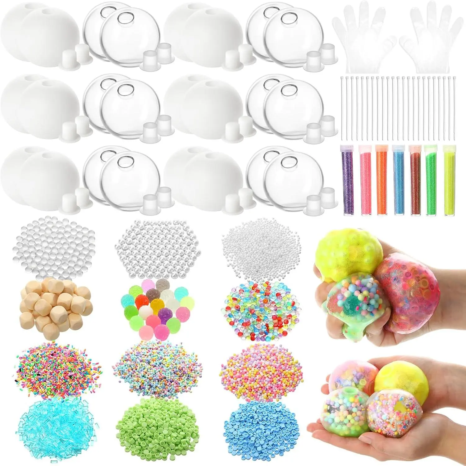 DIY Stress Ball Making Kit Easy DIY 24 TPR Blank Ball Shells, 12 Fillers, Create Asmr Anxiety Relief Kit, Handmade Stress Balls, Self Care Gifts for Adult Making Pressure Balls