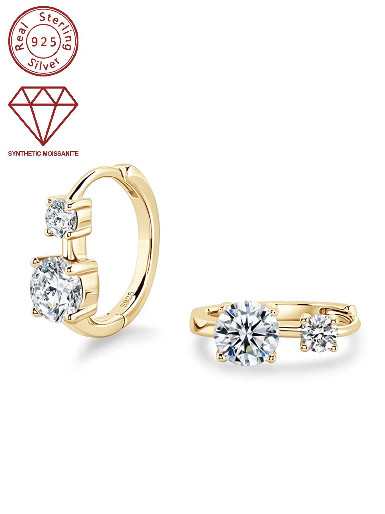 S925 Sterling Silver Synthetic Moissanite Decor Hoop Earrings, Fashionable Earrings for Women & Girls, Trendy All-match & Exquisite Jewelry for Birthday Gift, Solitaire Earrings