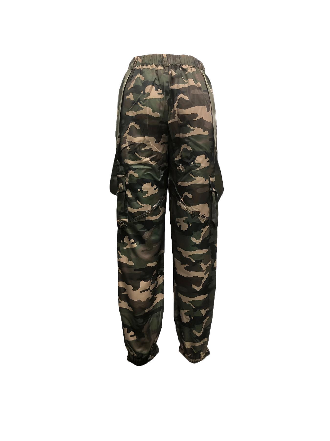 Women's Print Flap Pocket Cargo Pants, Casual Streetwear Button Trousers for Daily Wear, Ladies Bottoms for All Seasons, Casual Comfy Pocket