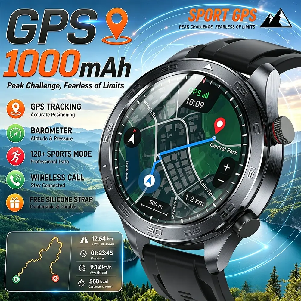 2026 New Men's Outdoor Smart Watch, 1000mah Battery, Compass, Altitude Display, Bluetooth-compatible, Digital Face, Compatible with iOS and Android
