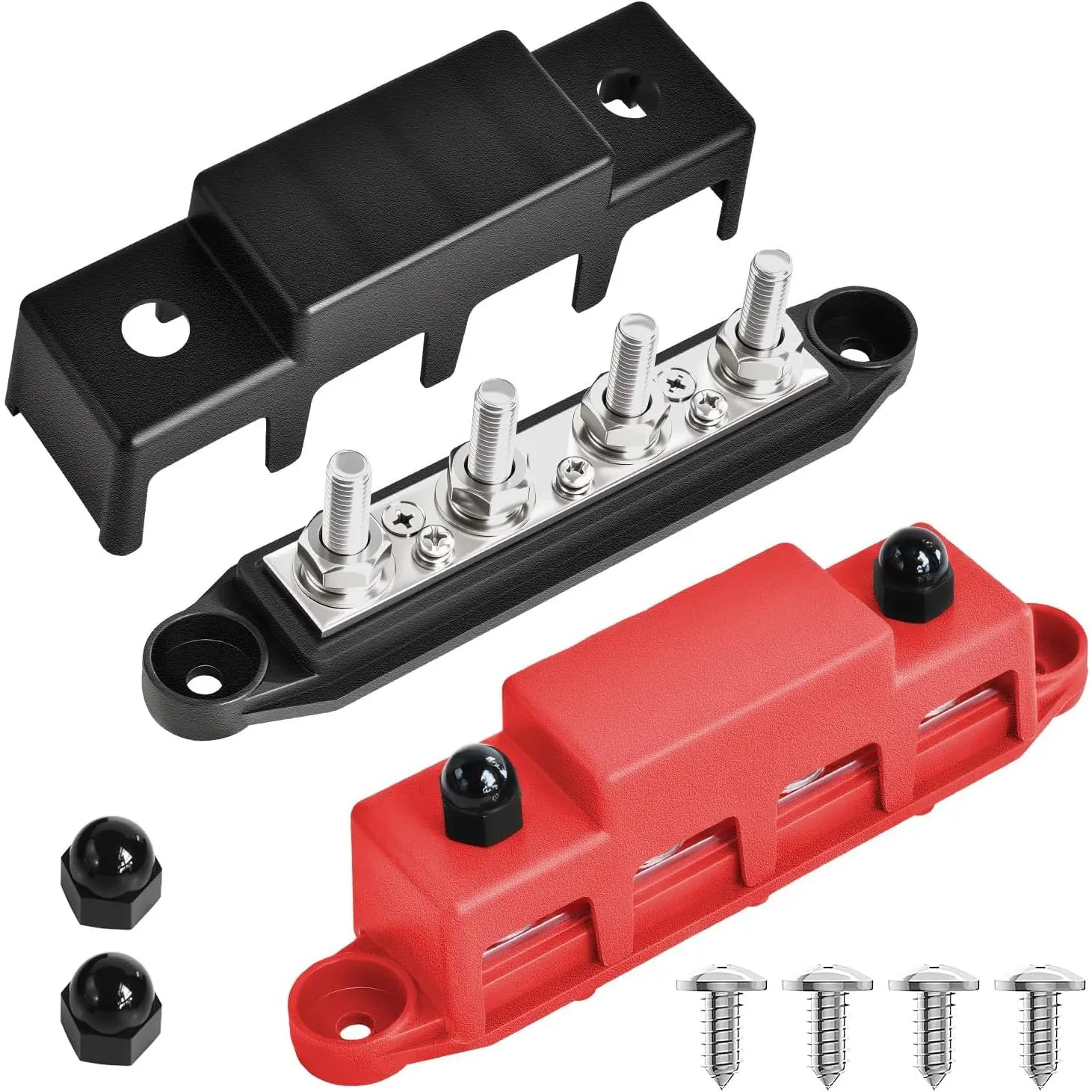 Bus Bar 250A 12V Power Distribution Block 4 x 5/16"(M8) Studs for Automotive Marine Car Audio, 12 Volt Battery Busbar Terminal Block with Waterproof Cover