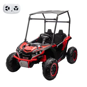 2-Seater Electric Ride-On UTV – 4WD Powered Truck Car with Sun Shade, Remote Control, wireless Music, Shock Absorbers, LED Lights, Safety Belt, 3 Speeds, Horn