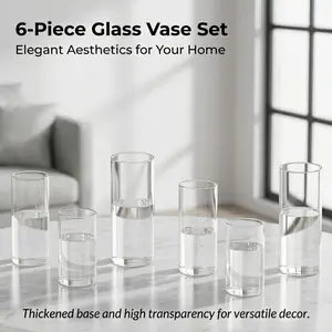 6 Pack Clear Cylinder Glass Vases, Thick Base Straight Tall Flower Vase for Table Centerpiece Home Wedding Decor