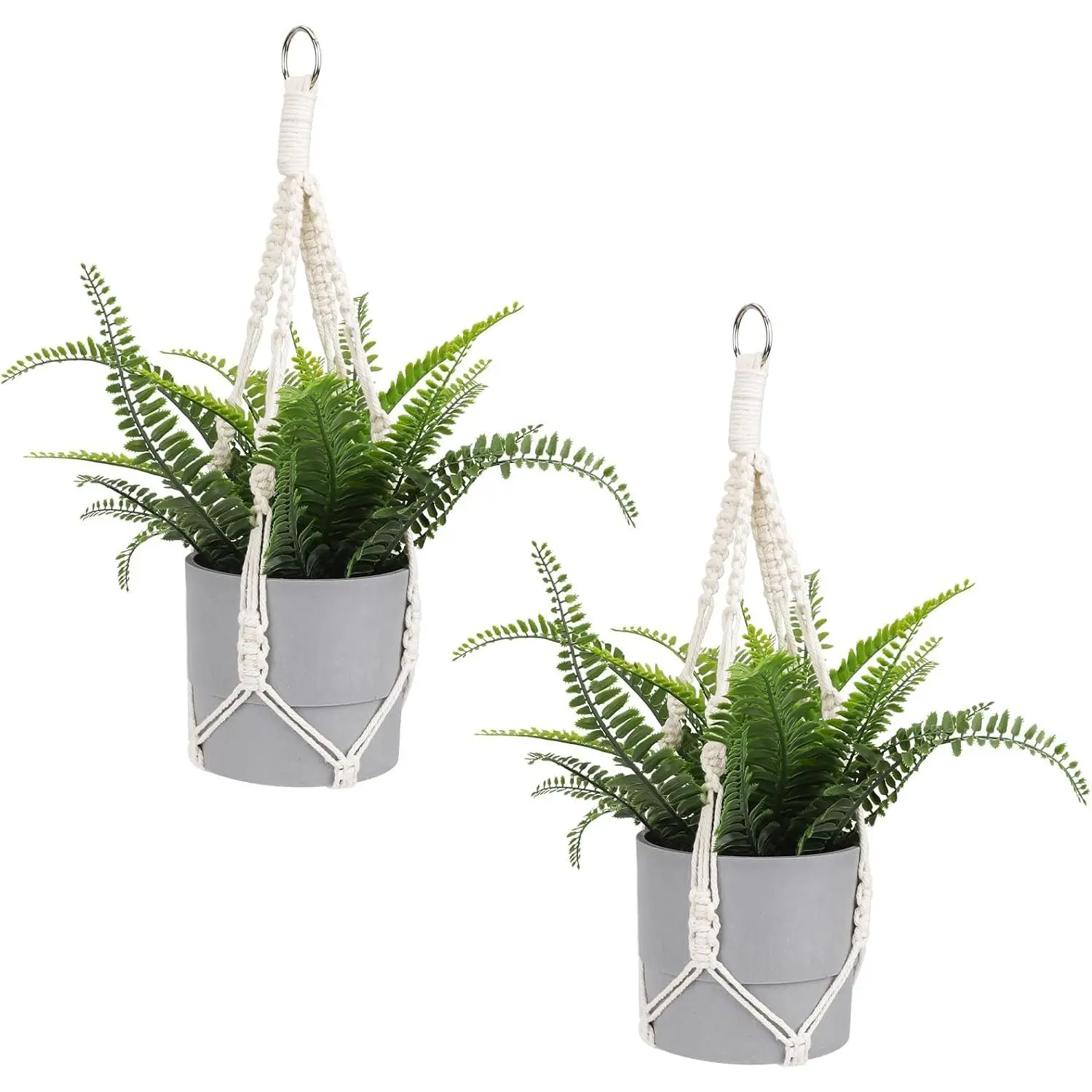 Macrame  Hanger, 2 Pack Boho  Planters Baskets for Indoor  Decorative Braided  Rope Flower Pot Holder with Metal Hook Rings for Outdoor  Decor, No Tassels, , 20 Inchs