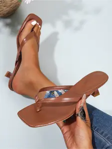 French style minimalist slim strap toe high heels sandals, square headed kitten and flip flops, internet famous versatile party wear, exposed toe women's slippers
