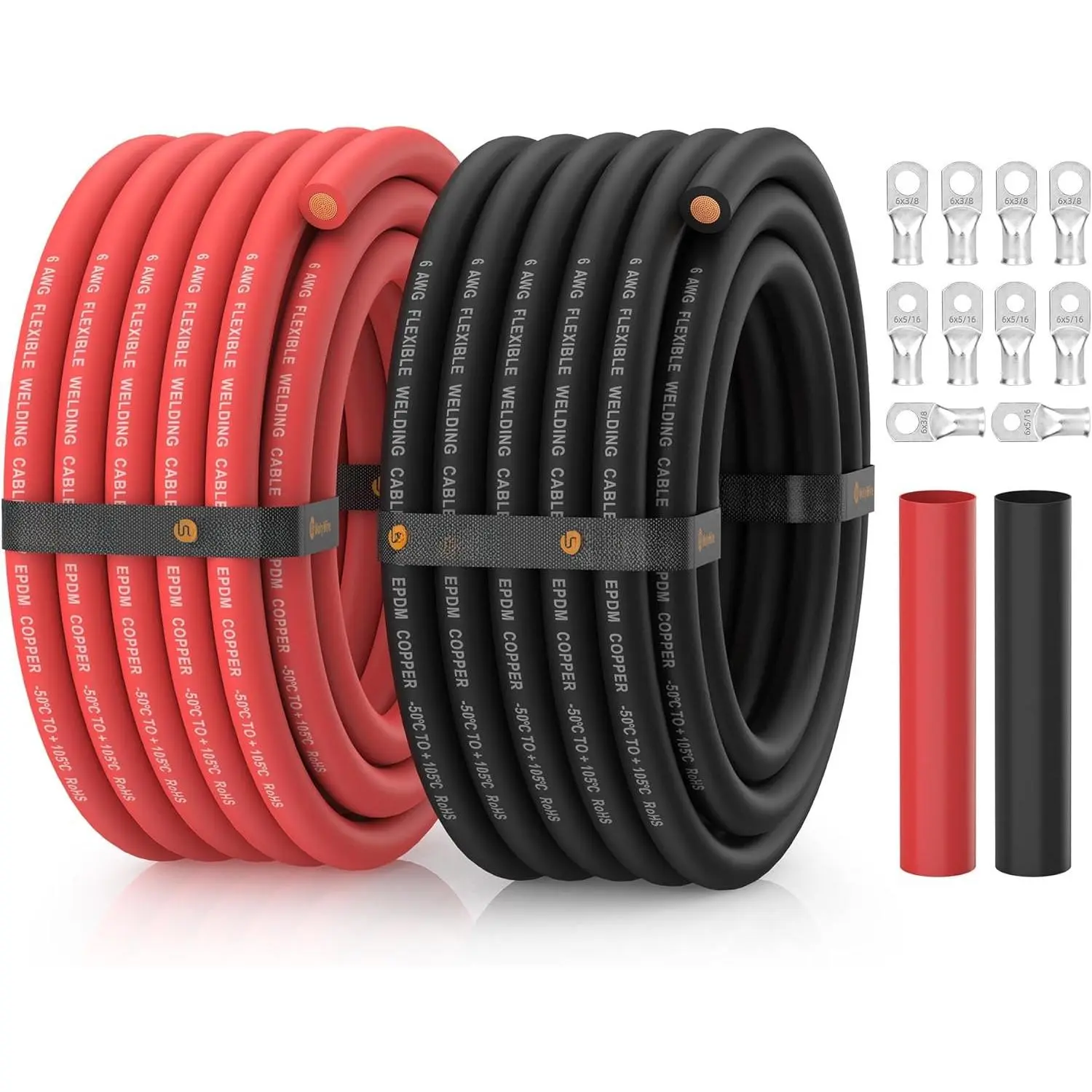 6 Gauge  , 6 AWG Flexible EPDM -Free Copper Welding  with 3/8" and 5/16" Lugs for , Inverter, Solar, Generator, Marine, RV (20 FT Red + 20 FT Black)