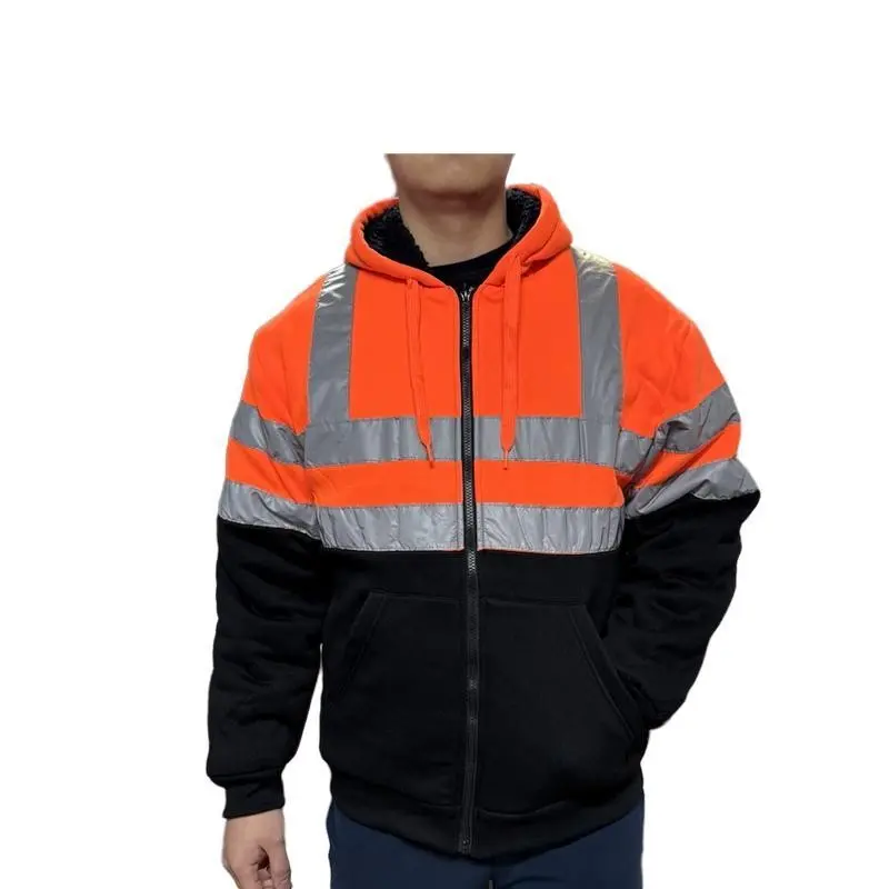 High Visibility Safety Reflective Sweatshirt Wool Fleece Zipper Jacket Hoodie Menswear