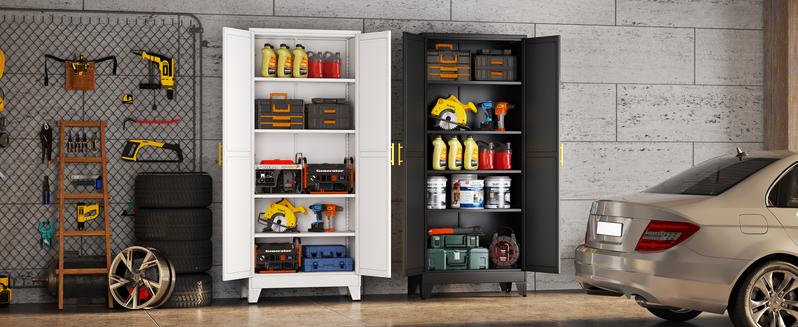 Metal Pantry Cabinet with 2 Doors and Adjustable Shelves - 71" Kitchen Storage Cabinet with Gold Handles - Versatile Storage for Kitchen, Bathroom, Dining Room, Utility Room - White