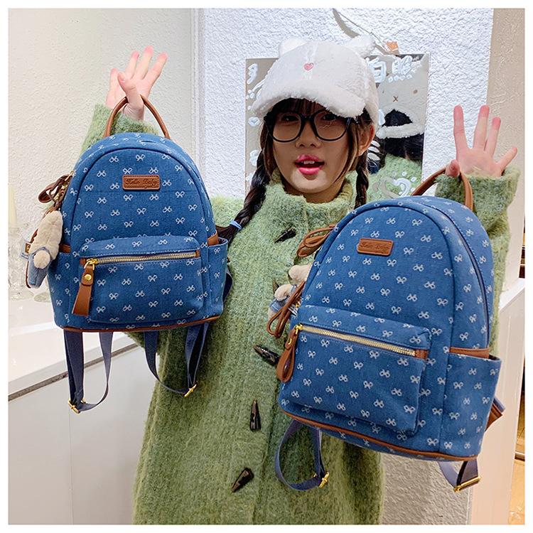 Korean-style fashionable trendy women's backpack, stylish and cute with a bow, student schoolbag, 2026 new model, cross-border women's bag