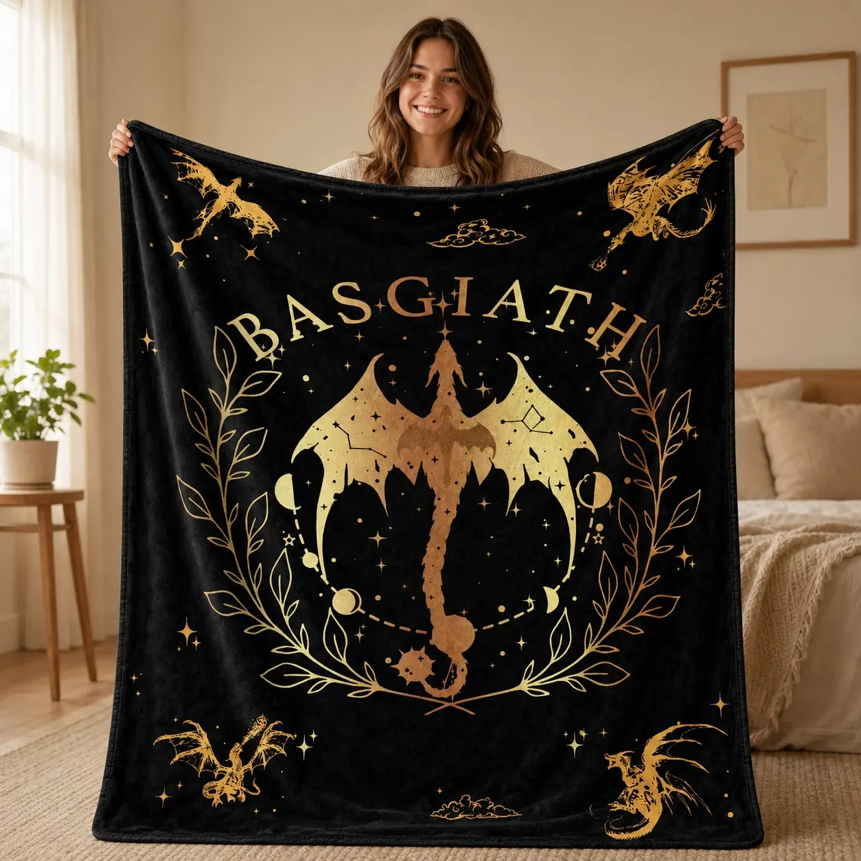 Fourth Wing Basgiath Dragon Flannel Blanket, Soft Plush Throw with Dragon Wings, Cozy Fantasy Gift for Sofa Bed Nap Travel