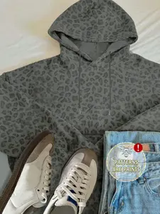Women's Leopard Print Hoodie, Casual Fashion Knit Pullover Sweatshirt, Long Sleeve Drop Shoulder Design, Fall & Winter Streetwear