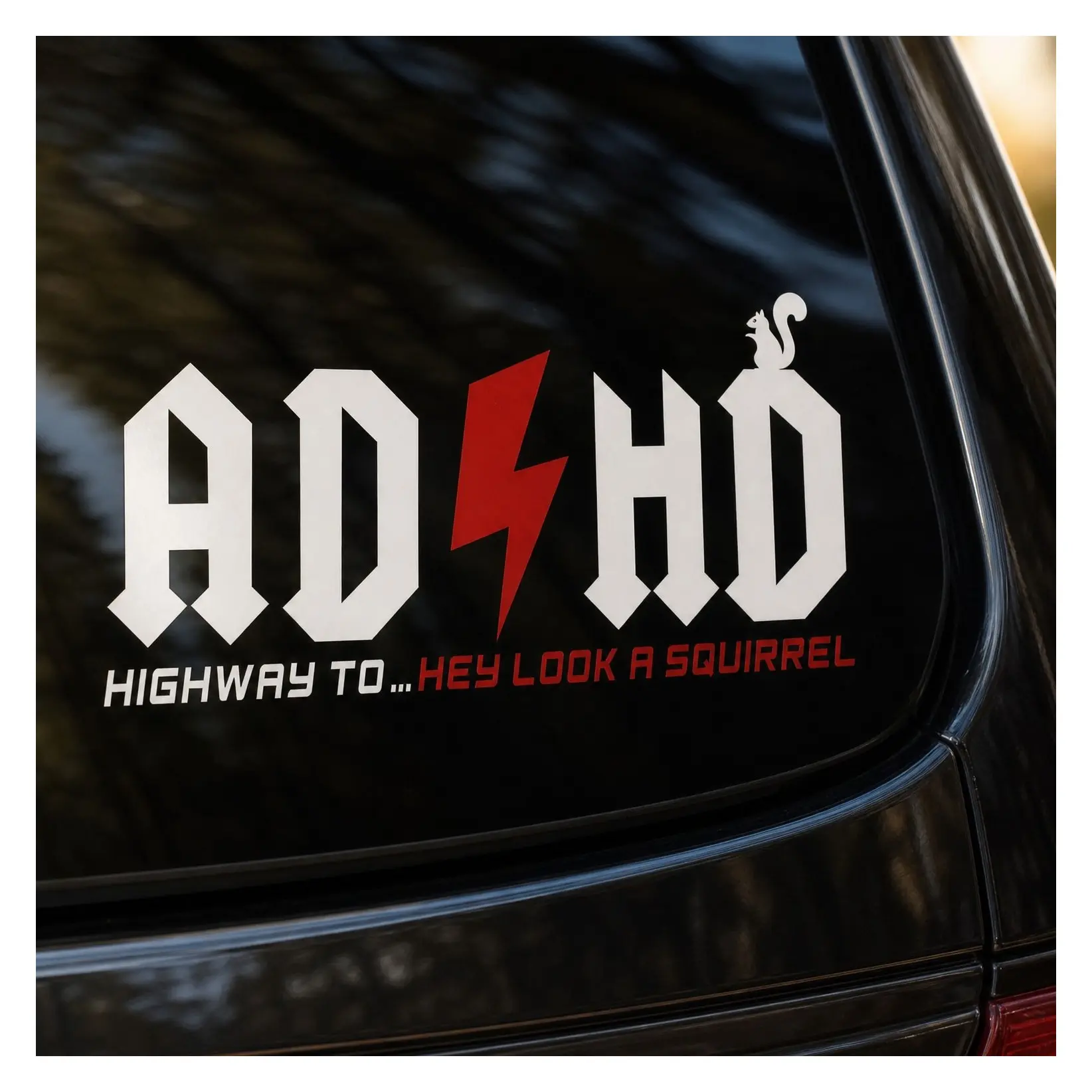2 Pcs ADHD Stickers - AD/HD Highway to Hey Look A Squirrel, 8" x 4" Funny Vinyl Truck Decals for Windows, Cars, Trucks, Laptops, Water BottlesGift