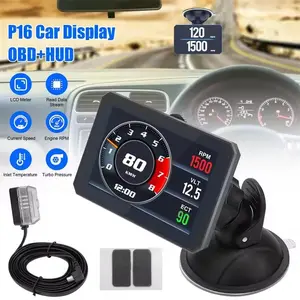 P16 Car Head-Up Display, Car Hud Display, Obdii Smart Speedometer with 360° Rotating Vacuum Mount, Rpm, Water Temp, Voltage, Engine Fault Alerts