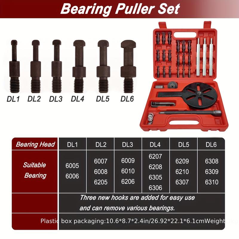 Bearing Puller Kit – 3-Jaw Bearing Puller Set with 6 Sizes, Gear and Inner Hole Extractor, Red Steel Bearing Removal Tool Bearing Puller Kit – 3-Jaw Bearing Puller Set with 6 Sizes, Gear and Inner Hole Extractor, Red Steel Bearing Removal Tool