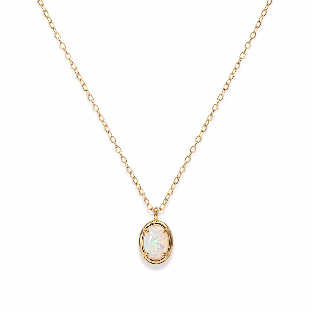 Retro Copper Chain Necklace with Oval Opal Pendant, Adjustable Layered Long Length Jewelry for Women, Everyday Gift, Everyday Wear, Includes Pendant, Unisex