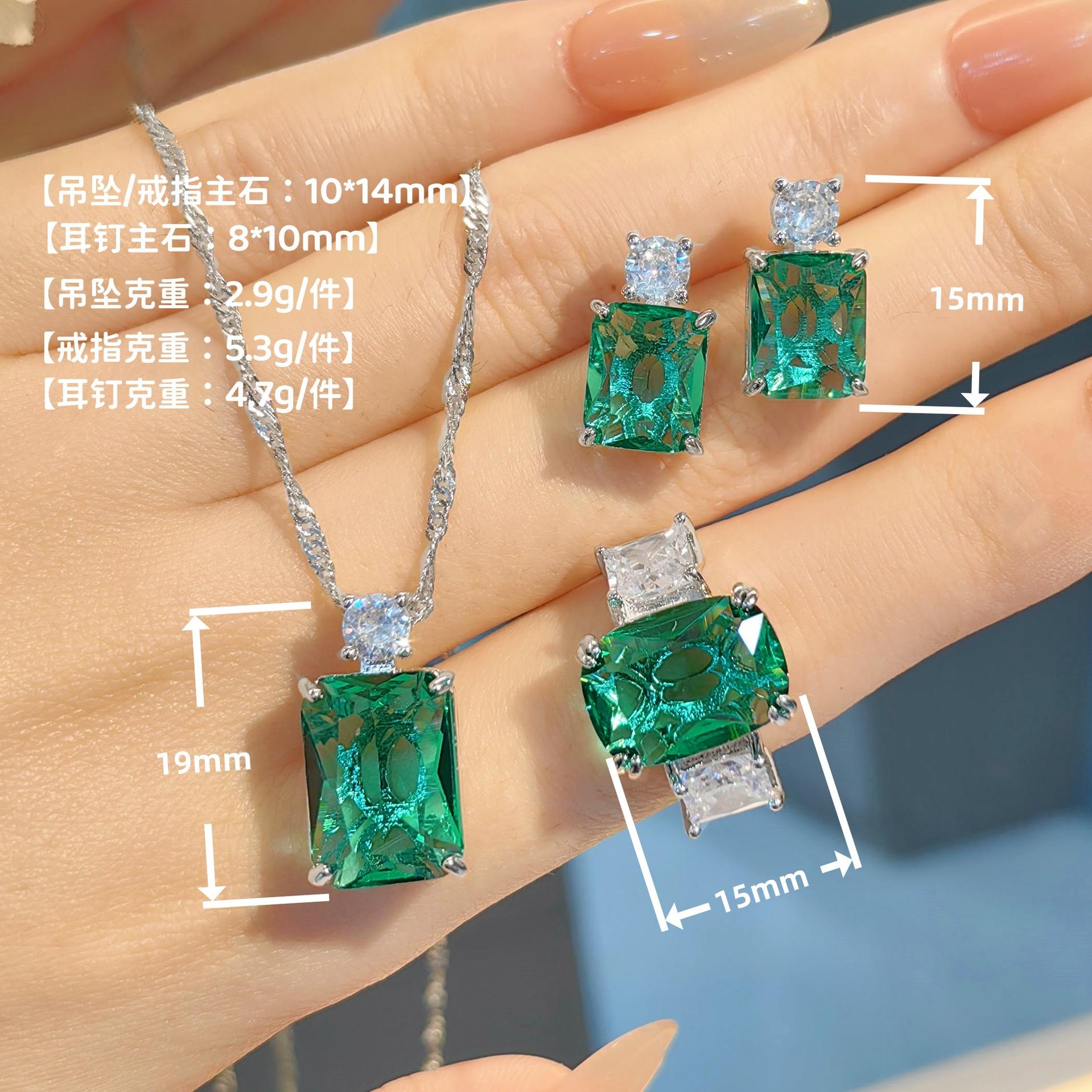Fashionable and Luxurious Perfume Bottle Pendant, Large Carat Princess Cut Gemstone Earrings, Paraiba Ring, Green Diamond Set for Women