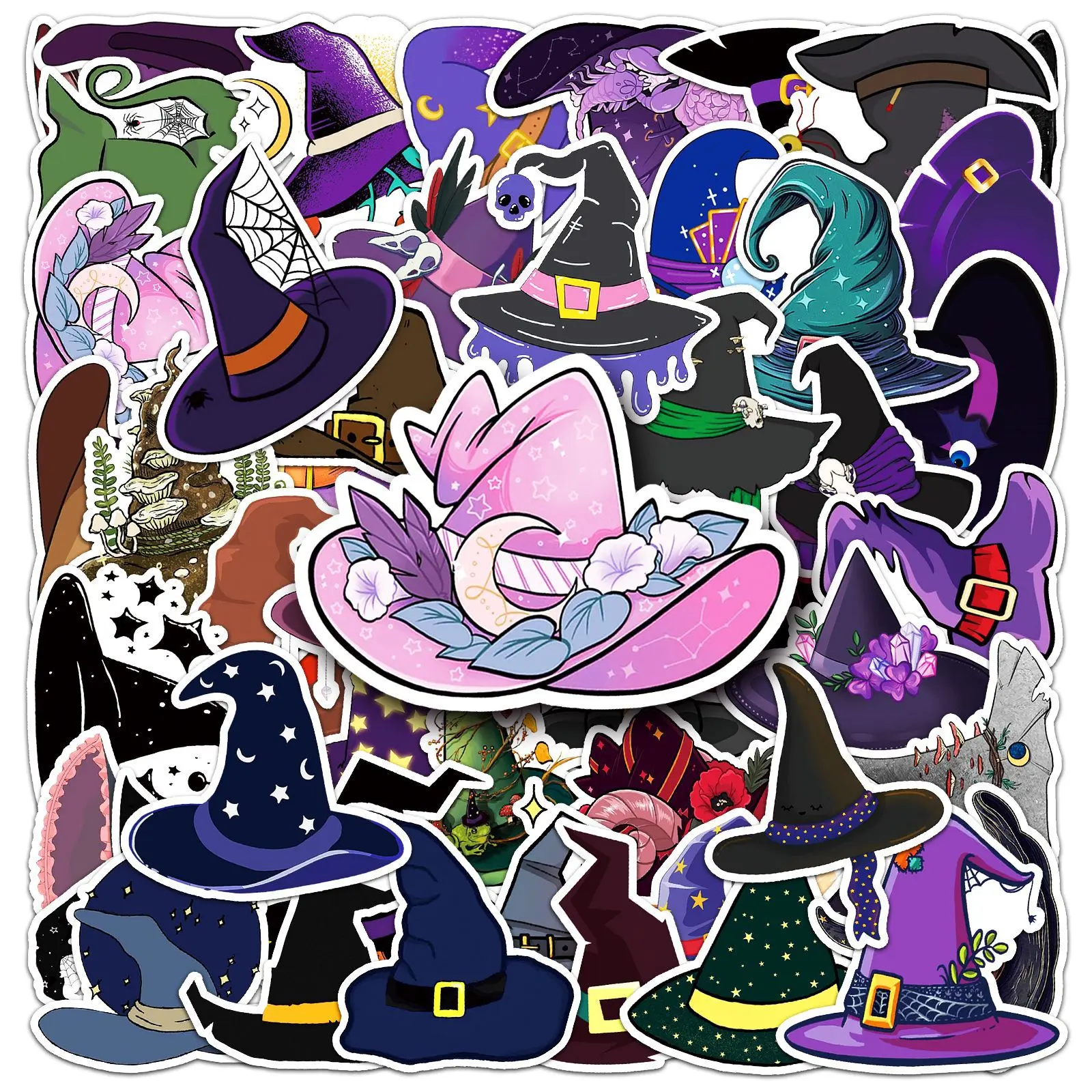 50pcs Halloween Witch Hat Stickers, Office Stickers, Decal Set, Decals, Suitable for Scrapbooks, Diaries, Laptops, Water Bottles, Cars, Etc. A Gift with A Positive Message and A Belief-based Design.
