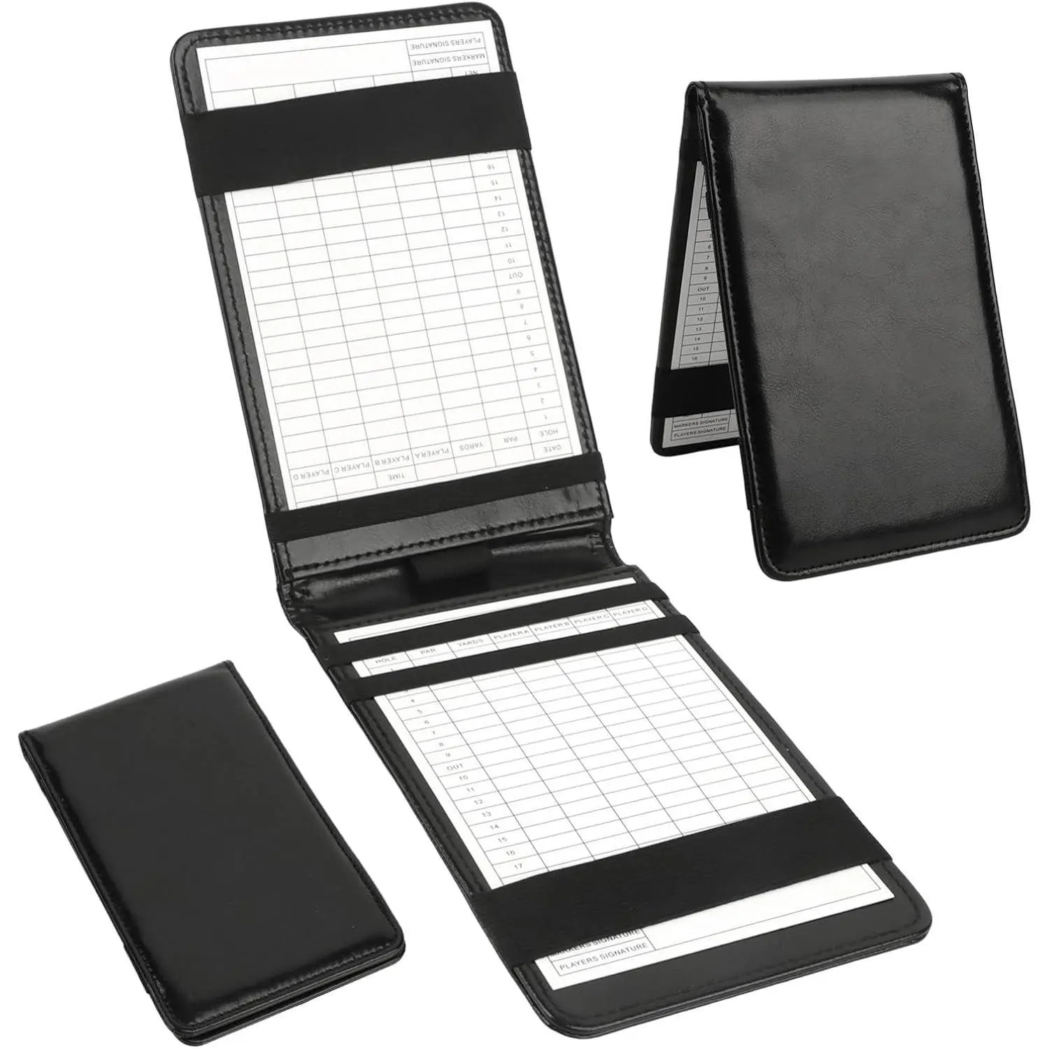 Practical Water-Resistant Golf Scorecard Holder, PU Leather Compact Fit Score Book with Pencil Loop for Course Play, Includes 2 Cards & Yardage Book, 7.08" x 4.33"