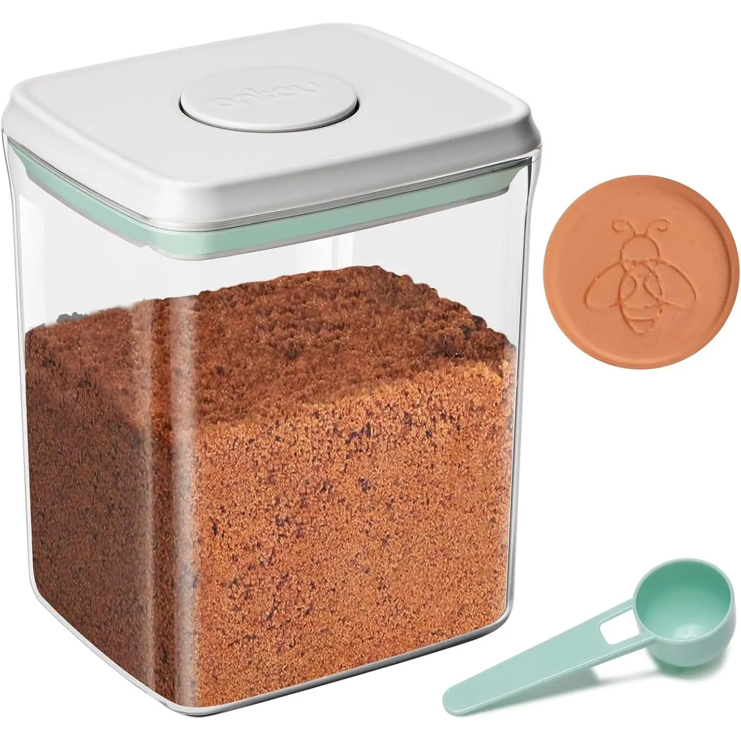 POP Airtight Brown-Sugar Keeper-Container - 1.3Qt(42Oz/1.2L) Clear Jar | 1/2 Tablespoon Scoop | Brown Sugar Saver | Stackable - Opening