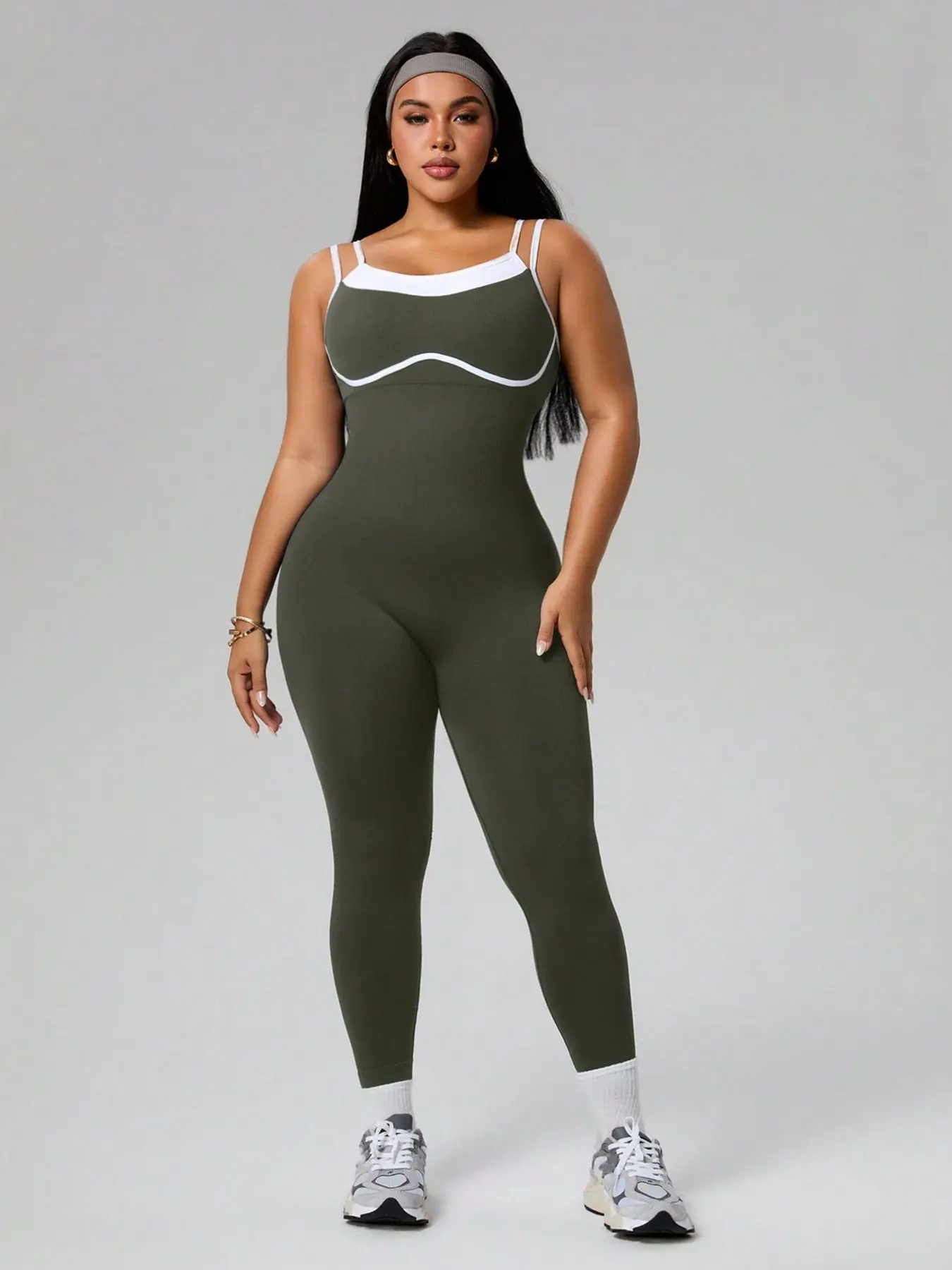 Plus Size Seamless Yoga Jumpsuit, Adjustable Straps, Tummy Control, Four-Way Stretch, Comfortable Workout Wear, Fitness Activewear