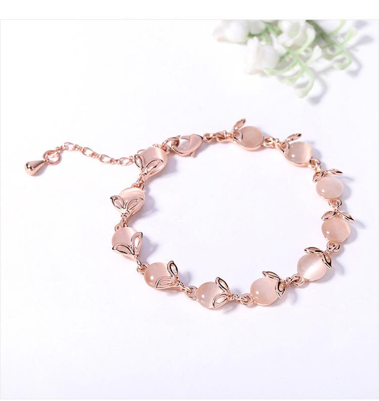 Colorful Cat's Eye Stone Bracelet for Women, Fox Animal Jewelry, Ins Rose Gold Simple Accessories, Birthday Gift, Daughter's Gift