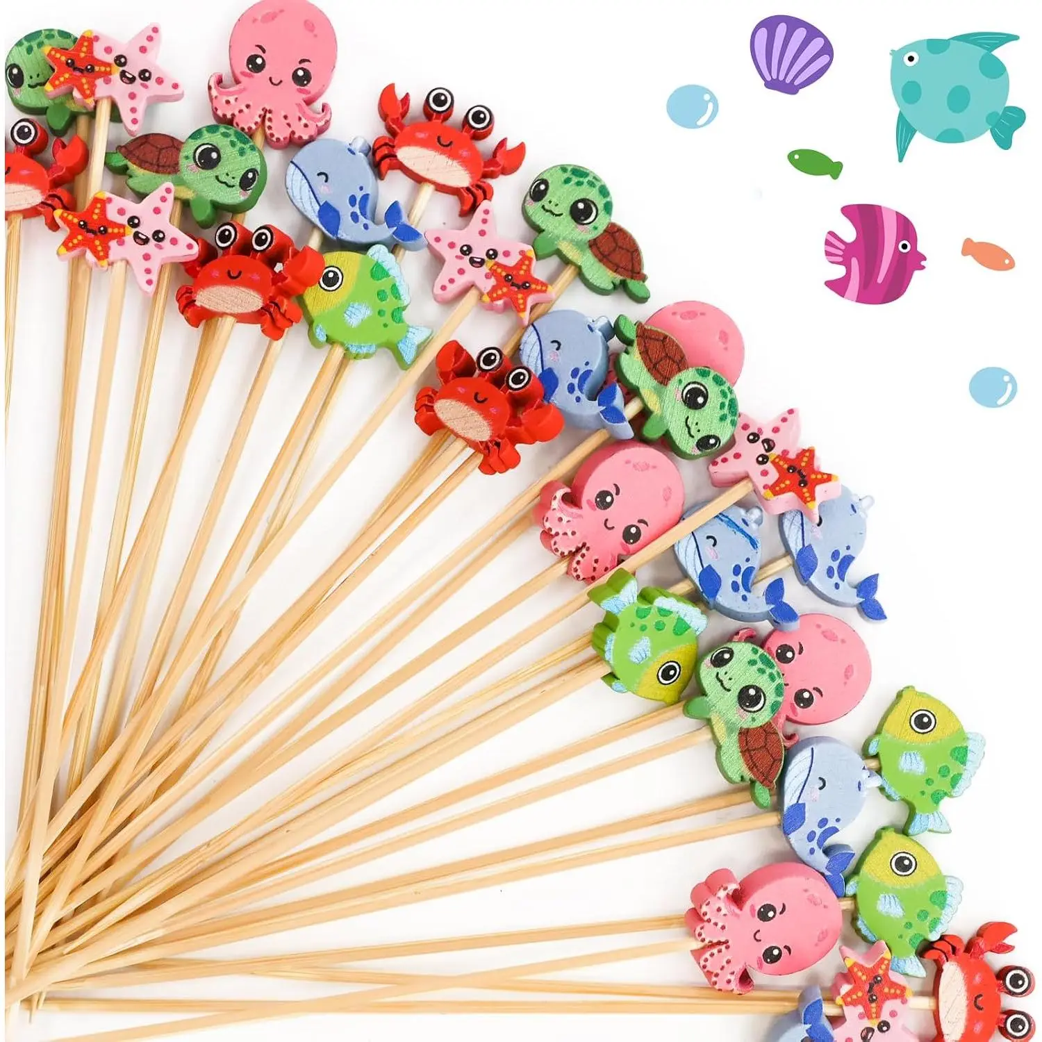 Sea   Picks 120 count Under The Sea Toothpicks Octopus  Whale Cupcake Toppers   Appetizer  Picks Birthday Summer Pool Party Decor