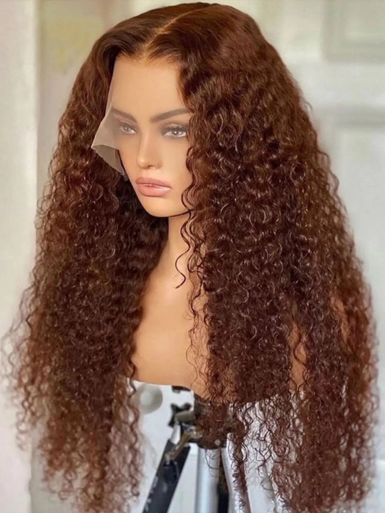 Brown Soft Long 26 Inch 180 Density Natural  Kinky Curly Front Lace Wig, Glueless Heat Resistant Synthetic Hair, Daily Wear Pre-plucked
