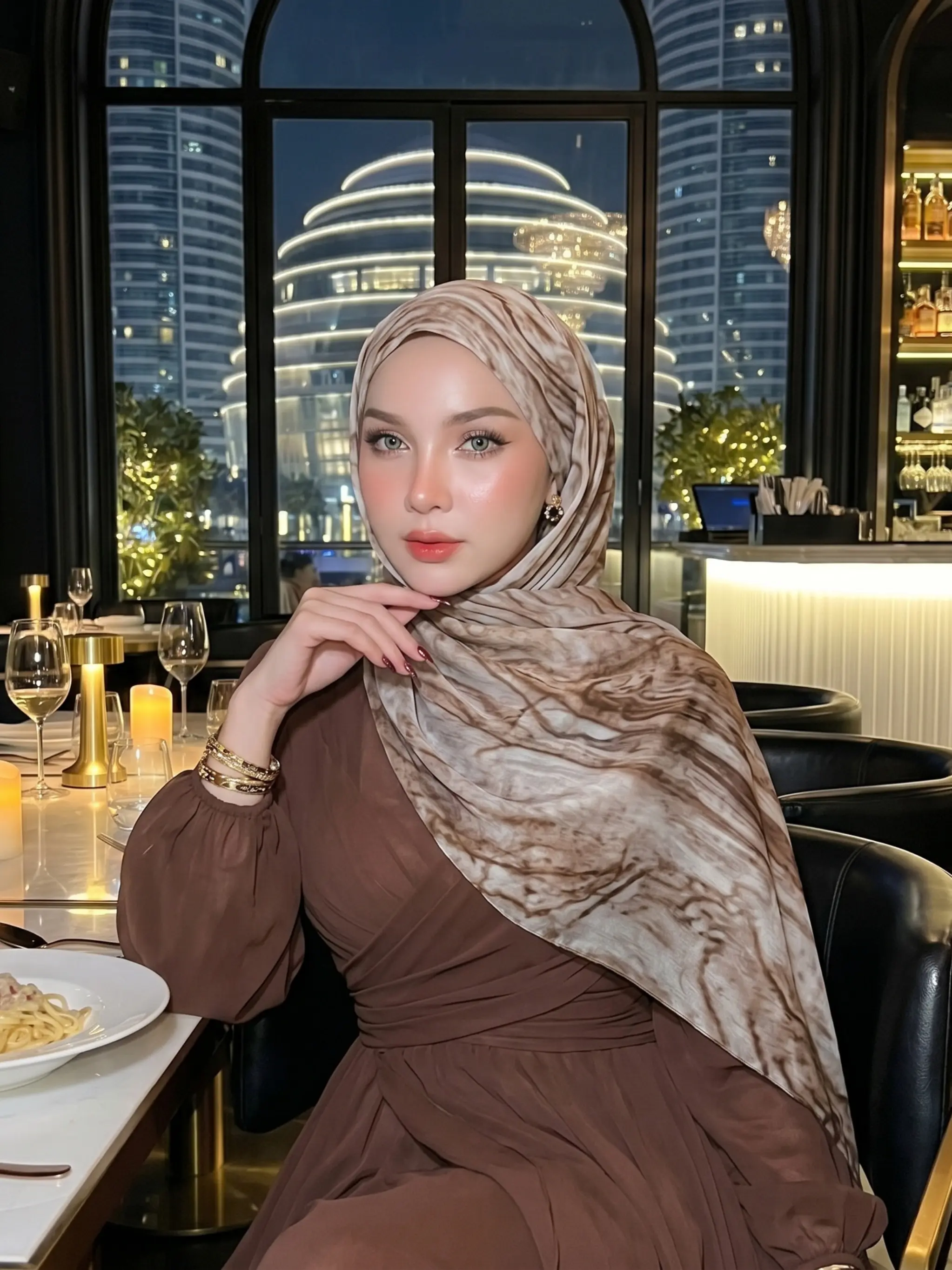 Light Watercolor Marble Chiffon Headscarf, Muslim Hijab, Lake Sunset Sun Protection Shawl, Bandana for Women