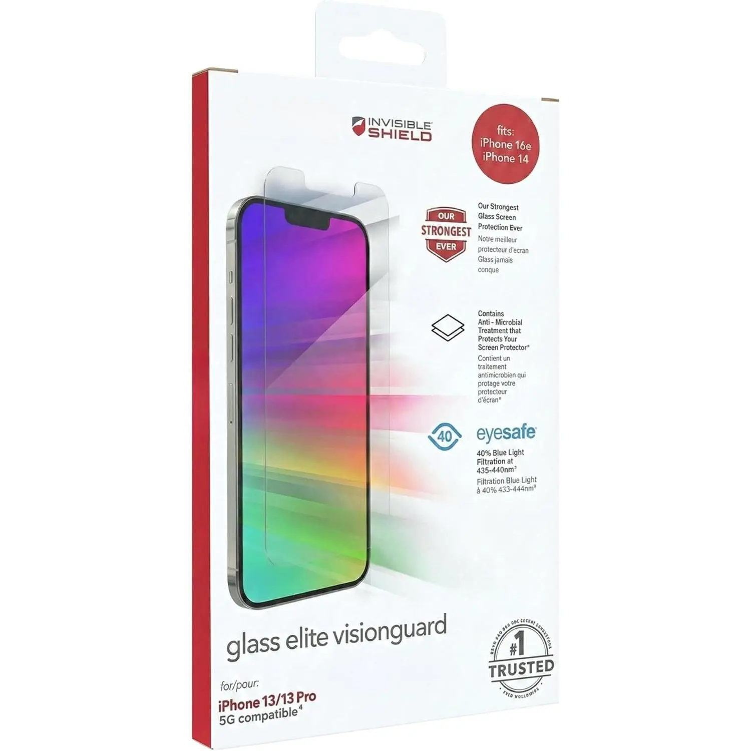 Glass Elite Screen Protector for  17e,  14/16e/13/13 Pro - 5X Stronger Tempered Glass, Scratch & Smudge-Resistant, VisionGuard Blue-Light Protection, InvisibleShield, Easy to Install