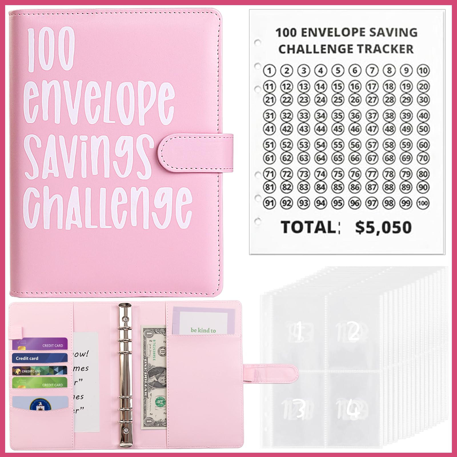 100 Envelopes Money Saving Challenge, A5 Money Saving Budget Binder with Cash Envelopes, Saving Challenge Book - Easy and Fun Way to Save $5,050