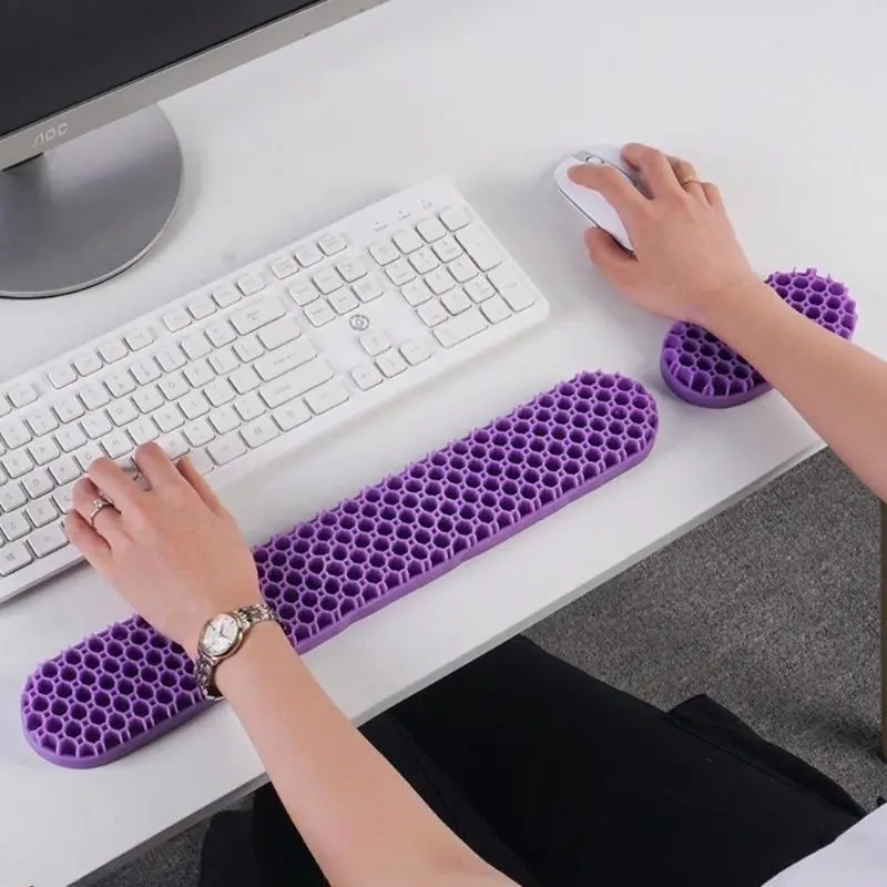 2-Piece Ergonomic Wrist Rest Combo Set, Honeycomb Soft Gel Cushion Mouse Pad & Keyboard Support Pad, Breathable Wrist Relief Accessory for Desk, Desktop and Laptop Users