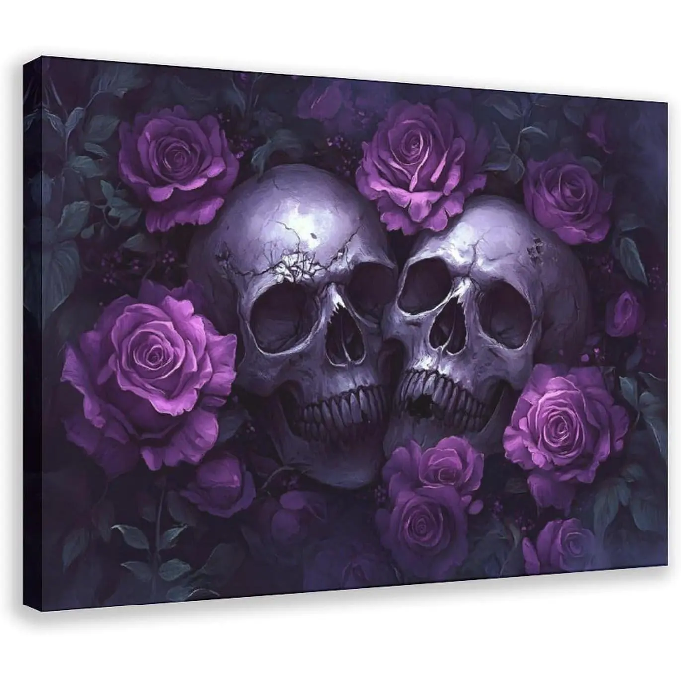 Gothic Skulls And Purple Roses Poster Wall Art Print Vintage Canvas Wall Art Wall Decor Aesthetic Modern Living Room Bathroom Decor Poster 12x08inch(30x20cm) Frame-style