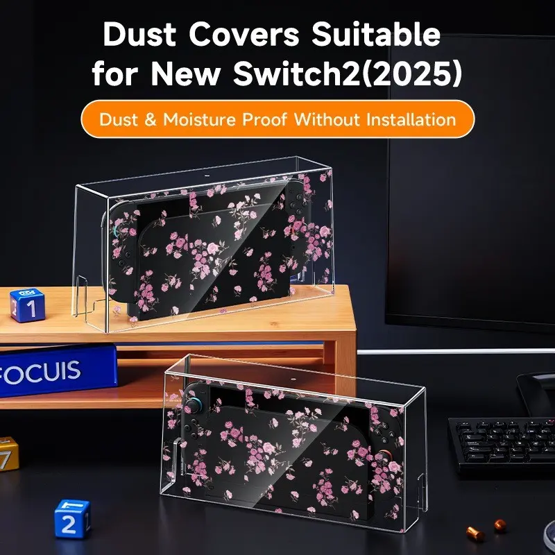 Switch Console 2/oled/ns Cherry Pattern Dust Cover, Transparent Acrylic Base Protector, Anti-Scratch, Cartoon Style, Cooling Game Accessory