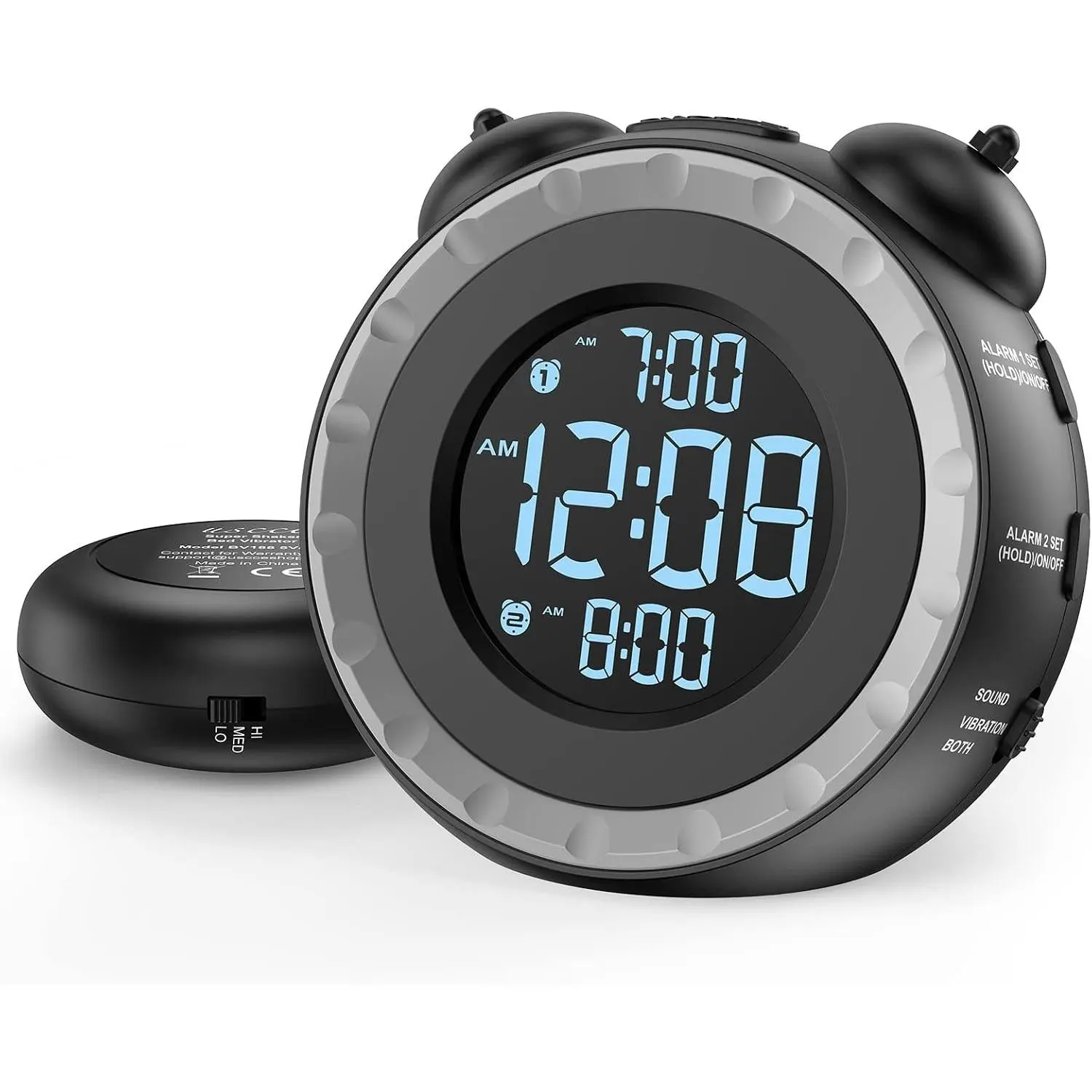 Loud Dual Alarm Clock with Powerful Adjustable Bed Shaker, Vibrating Alarm Clock for Heavy Sleepers or Hearing Impaired, Easy to Set with 0-100% Dimmer & Battery Backup