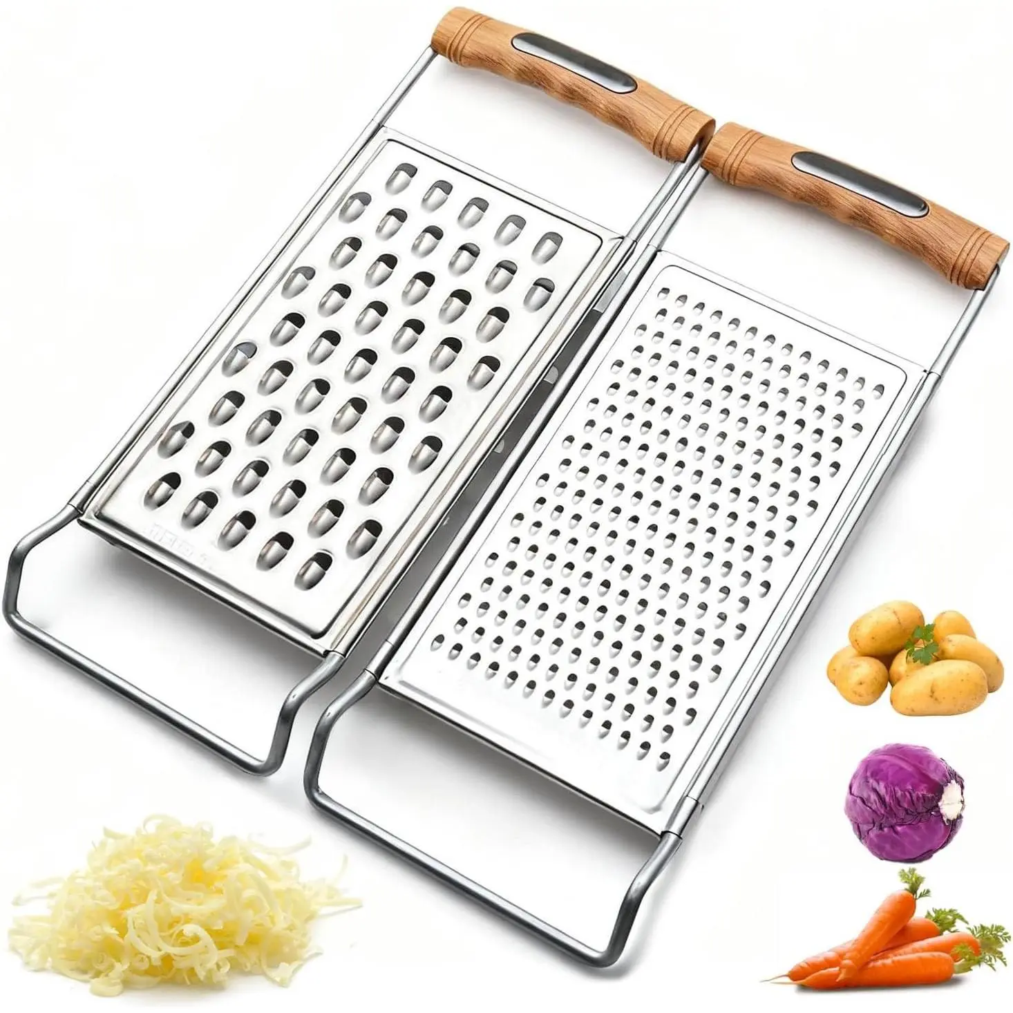 2 Pack Handheld Cheese Grater, Stainless Steel Zester Set of 2, Kitchen Flat Handheld Grater For Potato Vegetable Chocolate Spices Carrot Butter Parmesan Cheese (Coarse Grater&Fine Grater)