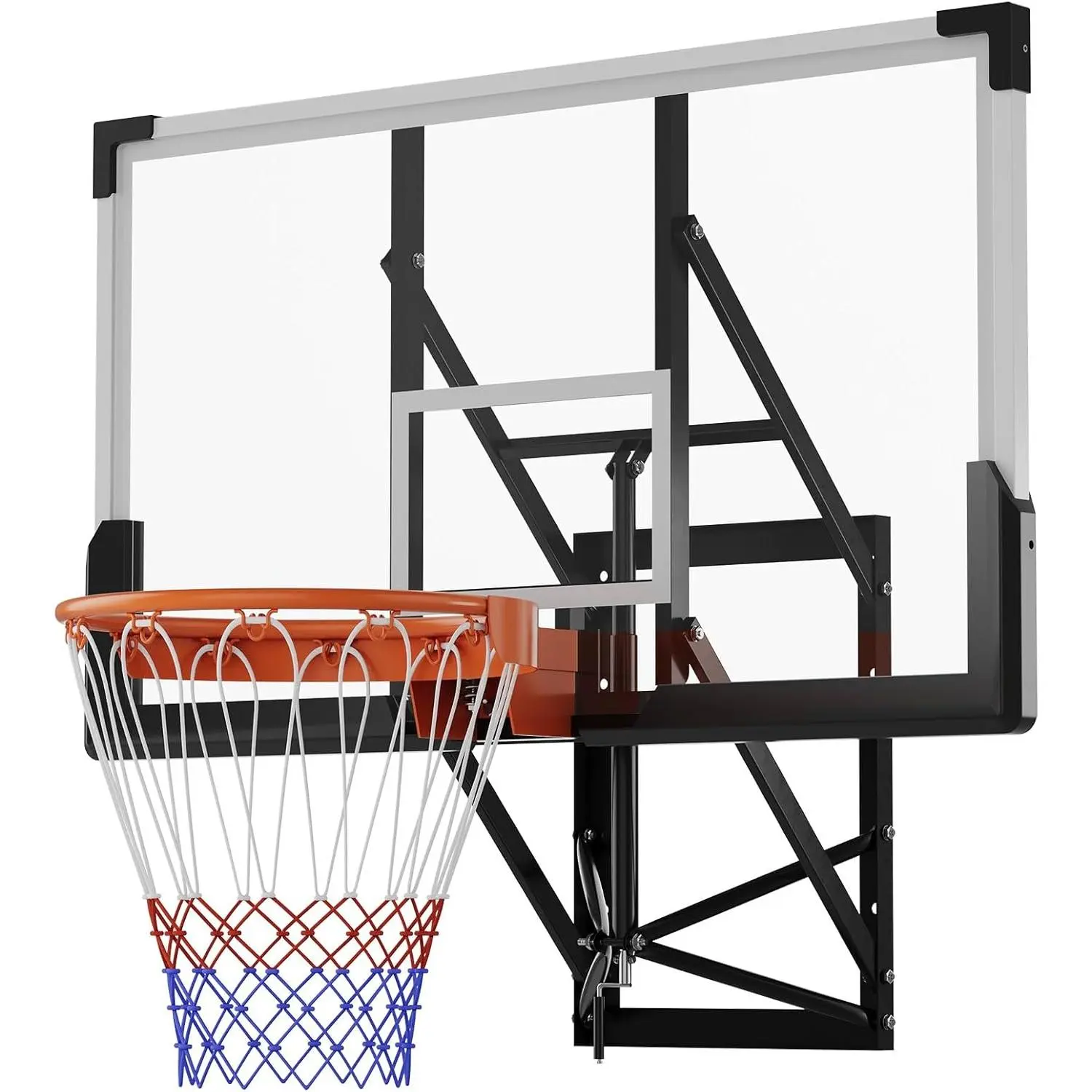 Basketball Hoop Indoor 48/54 Inch, 8-10 FT Adjustable Height Shatterproof PC Backboard Basketball Goal with 18 Inch Solid Rim, Wall Mounted Basketball Hoop for Indoor & Outdoor Use, Home, Gym, Backyard Daily Training