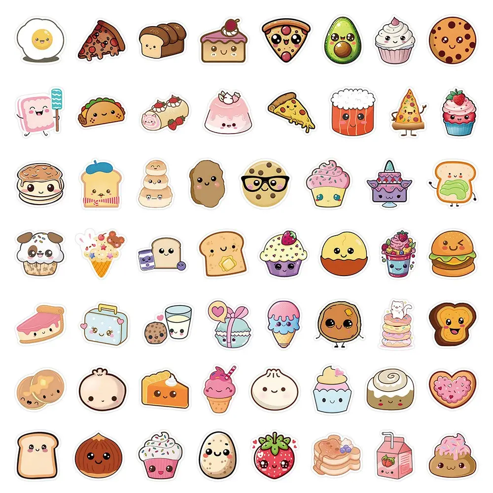 Cute Smiling Food Stickers, 5 Packs X 60pcs Each, 300pcs Total, Creative Journal Desktop Decorations, Fun & Adorable Design