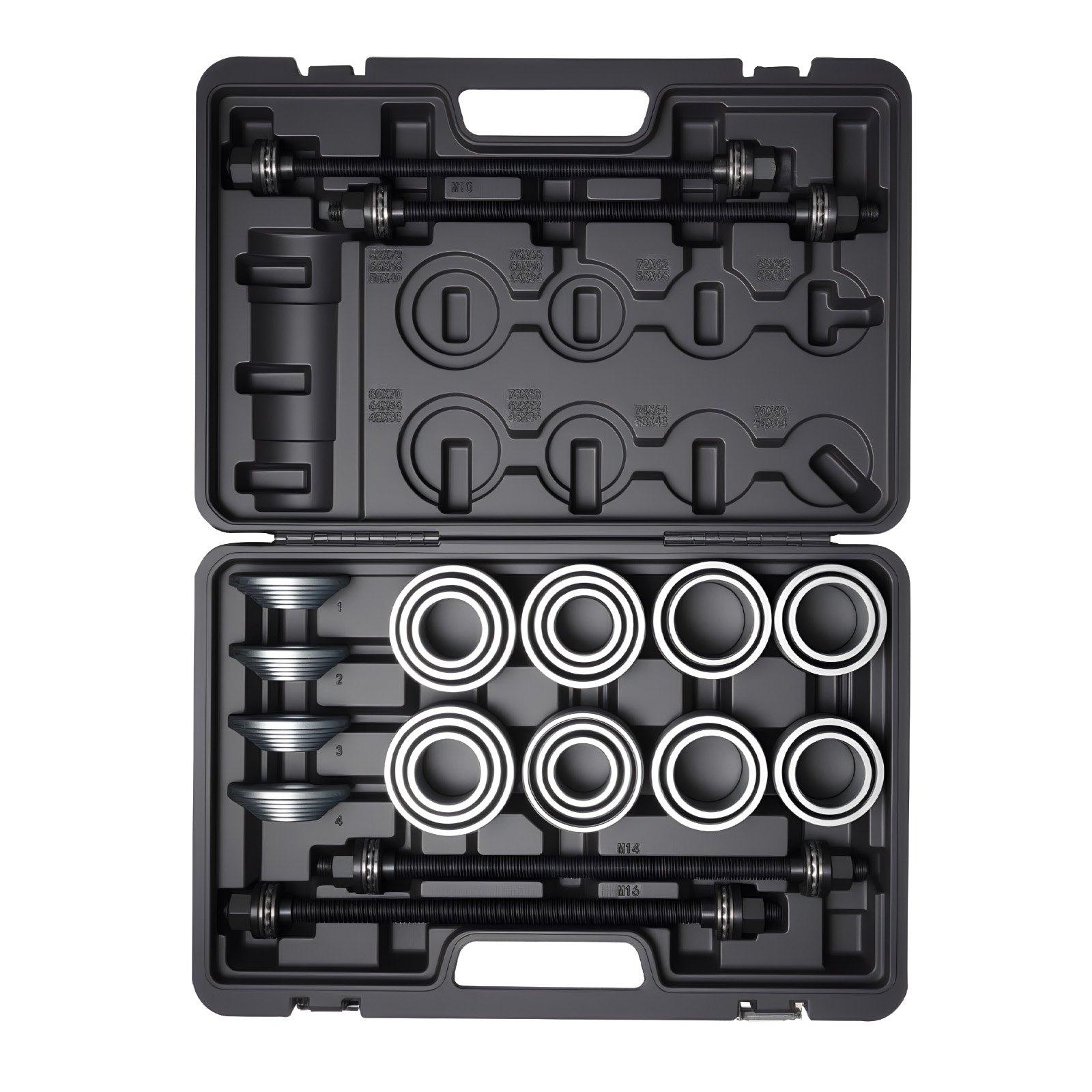 VEVOR Pull and Press Sleeve Kit, 28 PCS, Steel Bush Removal Insertion Sleeve Tools with Carrying Case, Compatible with LCV and HGV Engines, for Removing and Installing Bushings, Bearings, and Seals
