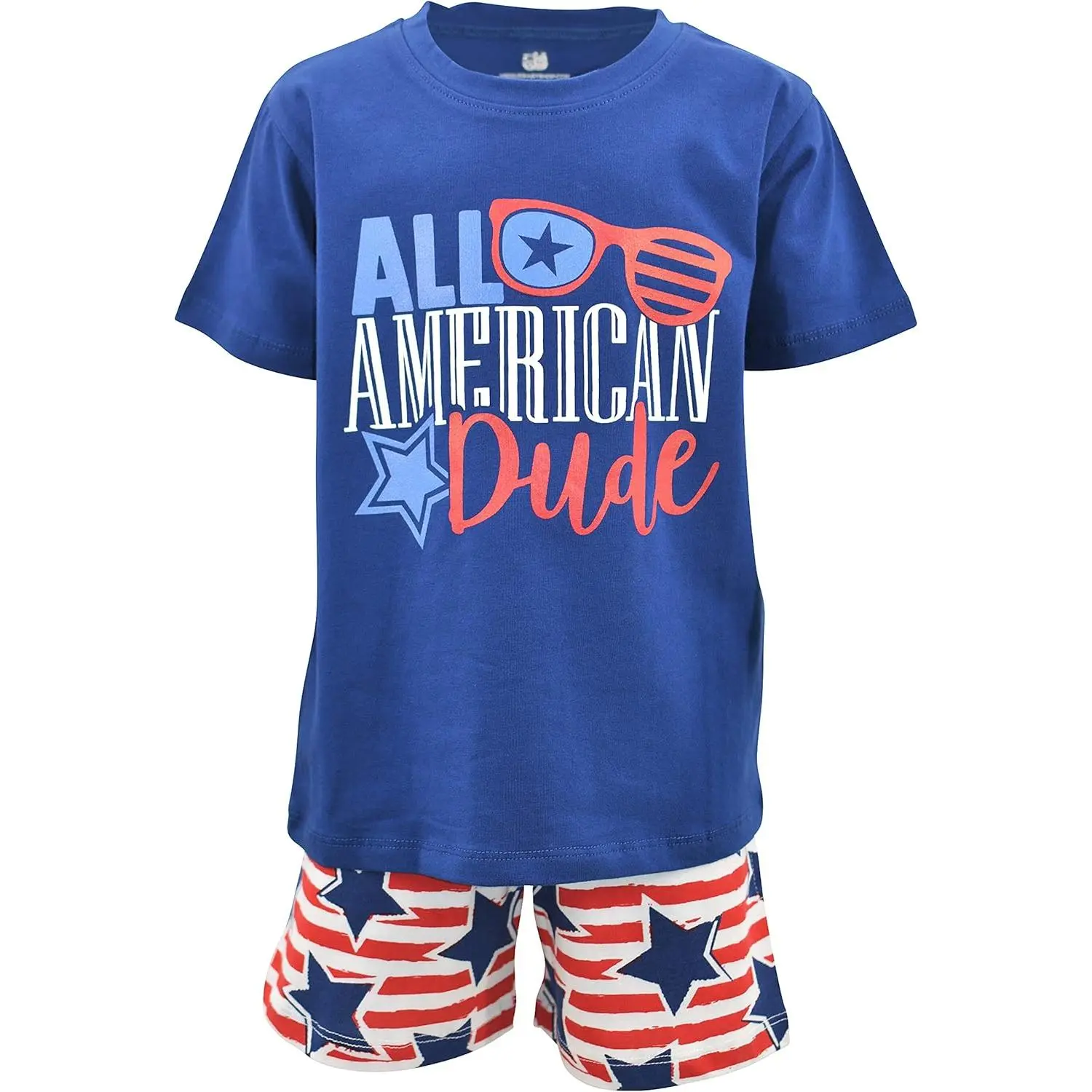 Boys 2pc Shorts Set Outfit Short Sleeve Shirt with Bold Applique Print and Shorts
