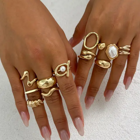 11 Piece Pearl Irregular Hollow Ring Set, Statement Rings, Fashion Unique Creative Layered Jewelry, Versatile Accessory for Women