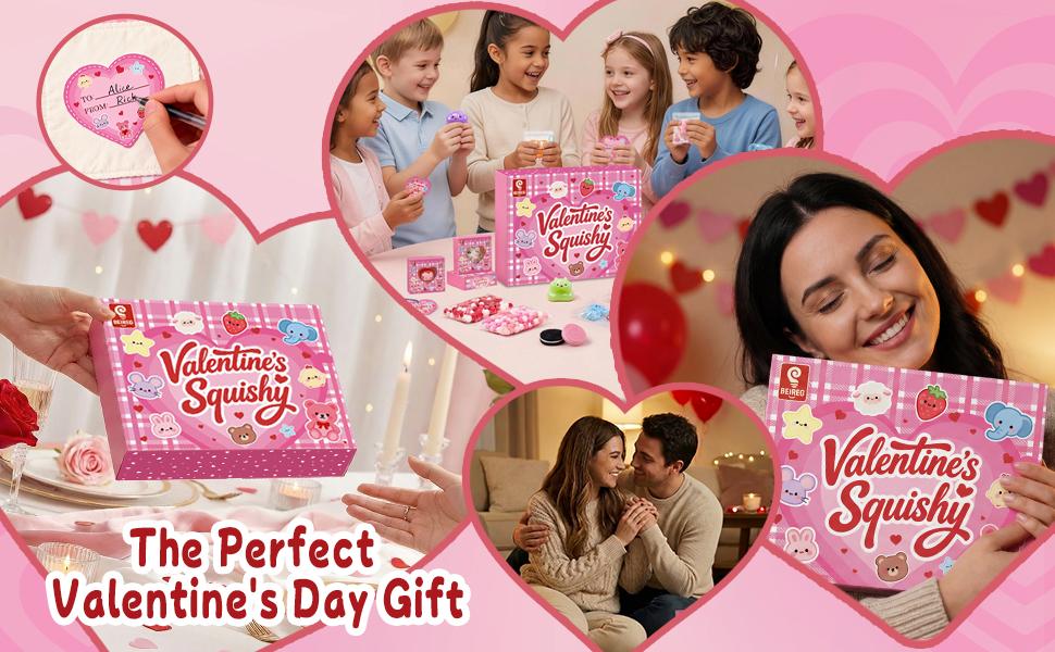 Mini Taba Squishy 24PCS with Gifts Box, Soft Stress Relief Squeeze Toys & Valentines Cards Day Gifts for Kids Classroom School Party Favors