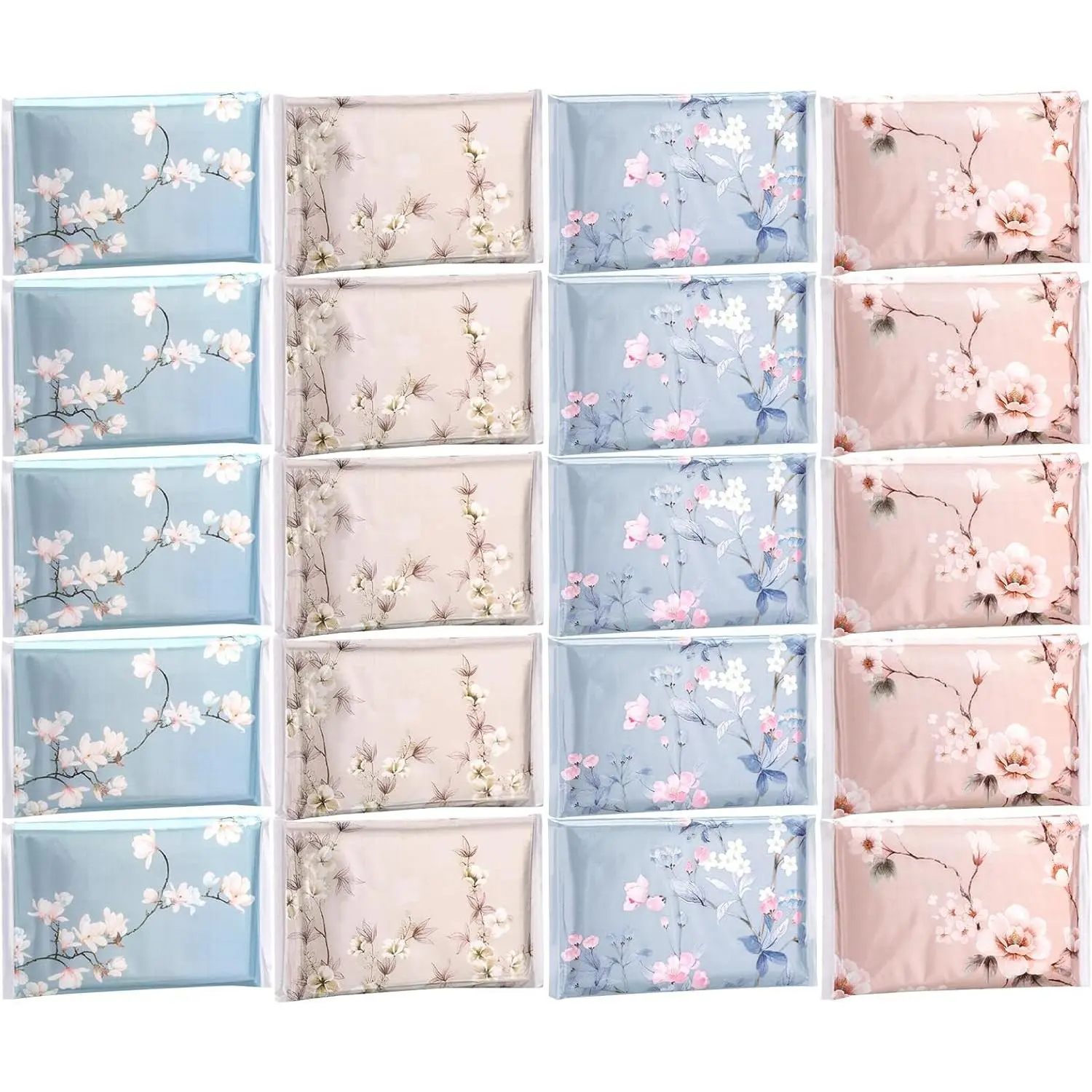 24 Packs Travel Size 3 Ply Pocket Slim Facial Tissue Wallet Size Tissues 10 Sheets Each 4 Flower Styles for Travel Wedding Party Favors