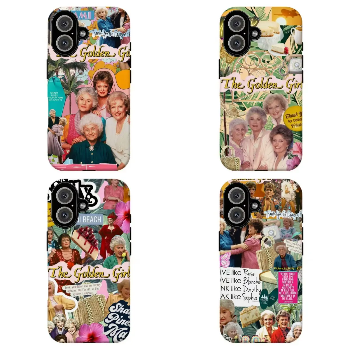 FL-Vintage 80s Golden Gir1s Collage Phone Case,Retro Tropical Scrapbook Pink Green Vintage 80s TV Show Aesthetic Protective Cover For iPhone 17 Pro Max 16 15 14 13 12 11 8 7 Plus for Samsung S26 Ultra S25 24 23 22 21 Case-Perfect Holiday Gift for her