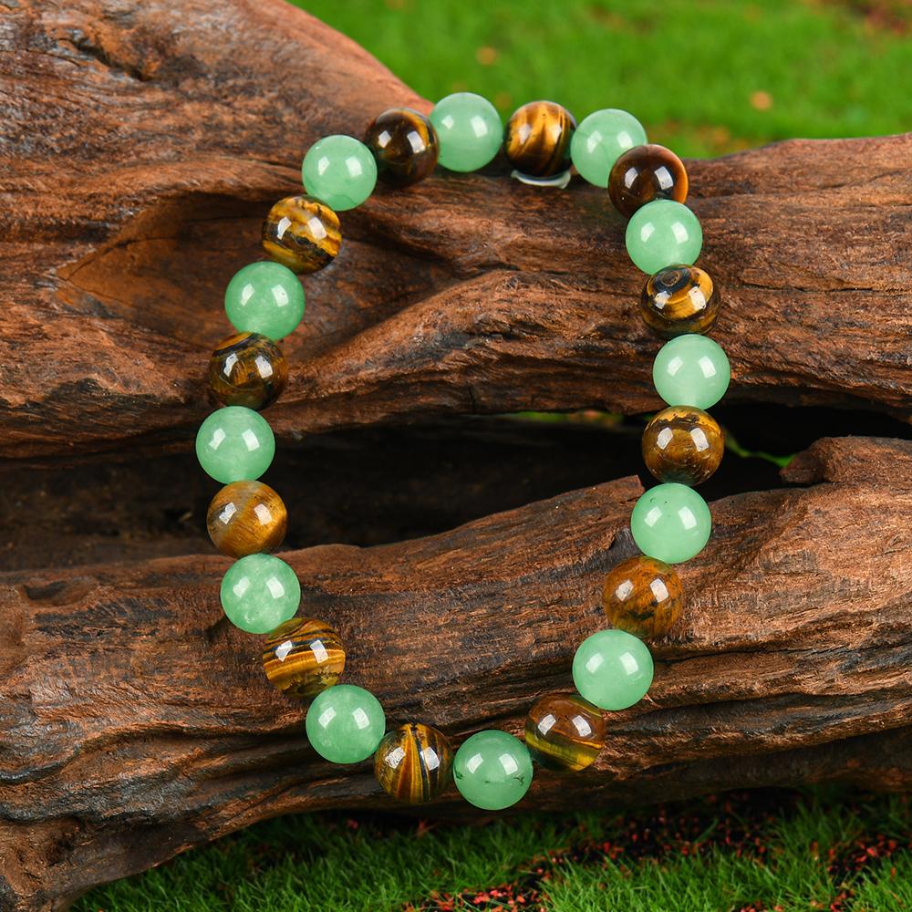 1pc Arpurraina Money Attraction Bracelet with Green Aventurine & Tiger Eye -    blue friendship bracelet beaded  jewelry protection bracelet encouragement gift fashion artificial bracelet  of  the  day Colorblock Beaded Crystal Bracelet